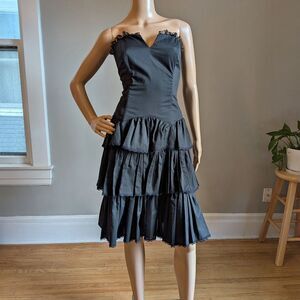 Vintage 80s Gunne Sax Strapless Dress Black Tiered Saloon Whimsigoth Fairycore 9